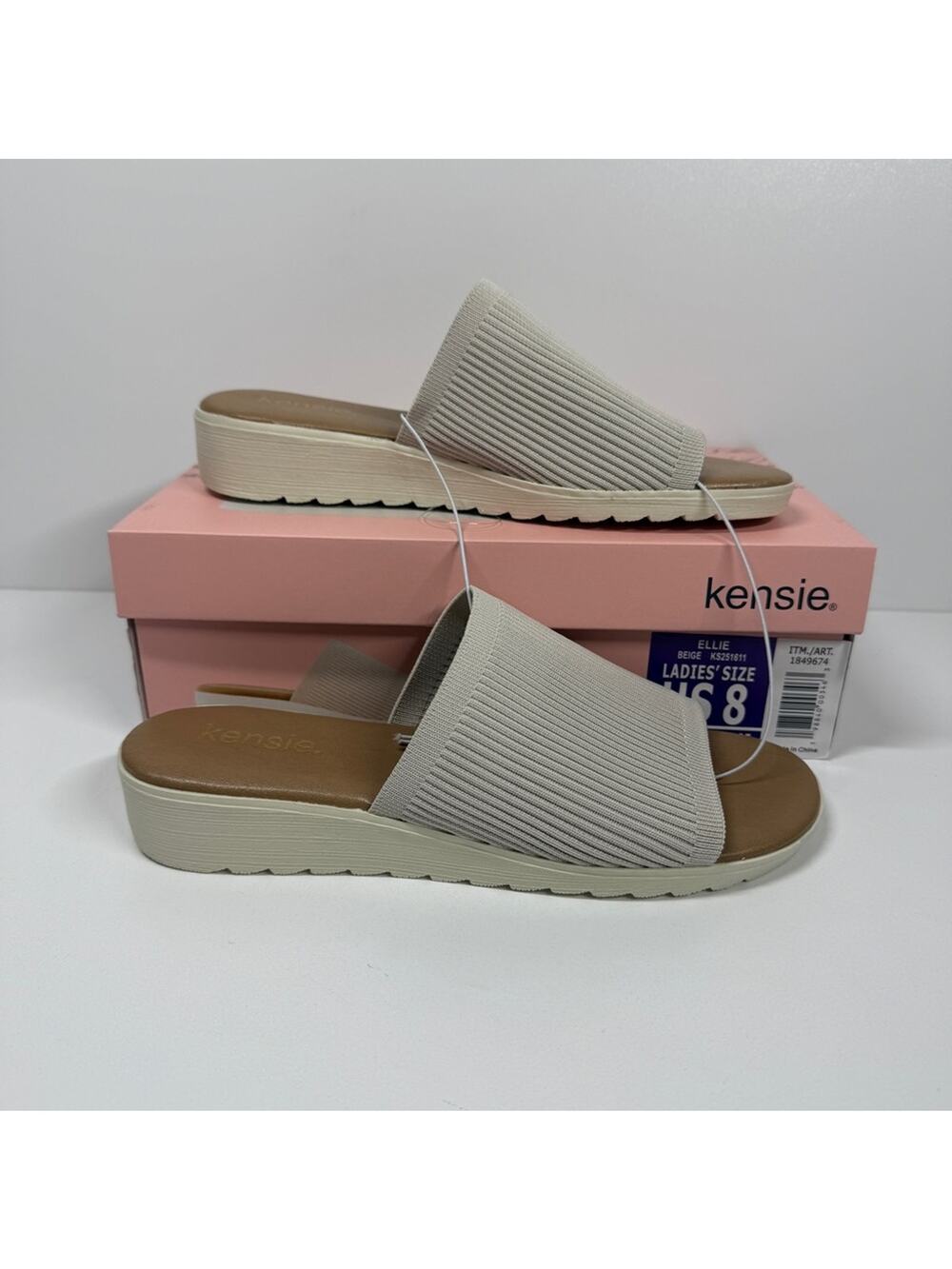 NIB • Kensie Women's Ellie Beige Knit Wedge Sandals Size: 8